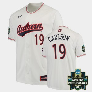 Men's Auburn Tigers College World Series White Brooks Carlson #19 2022 World Series Baseball Jersey 209497-964