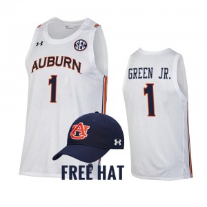 Men's Auburn Tigers College Basketball White Wendell Green Jr. #1 Free Hat Jersey 122778-121