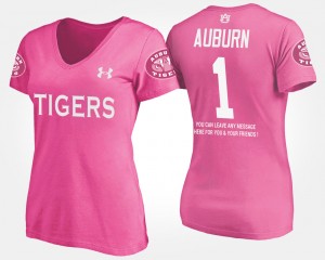 Women's Auburn Tigers Name and Number Pink #1 No.1 Short Sleeve With Message T-Shirt 318488-156
